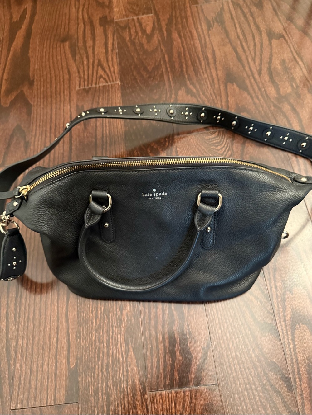kate spade black leather shoulder satchel with studded strap